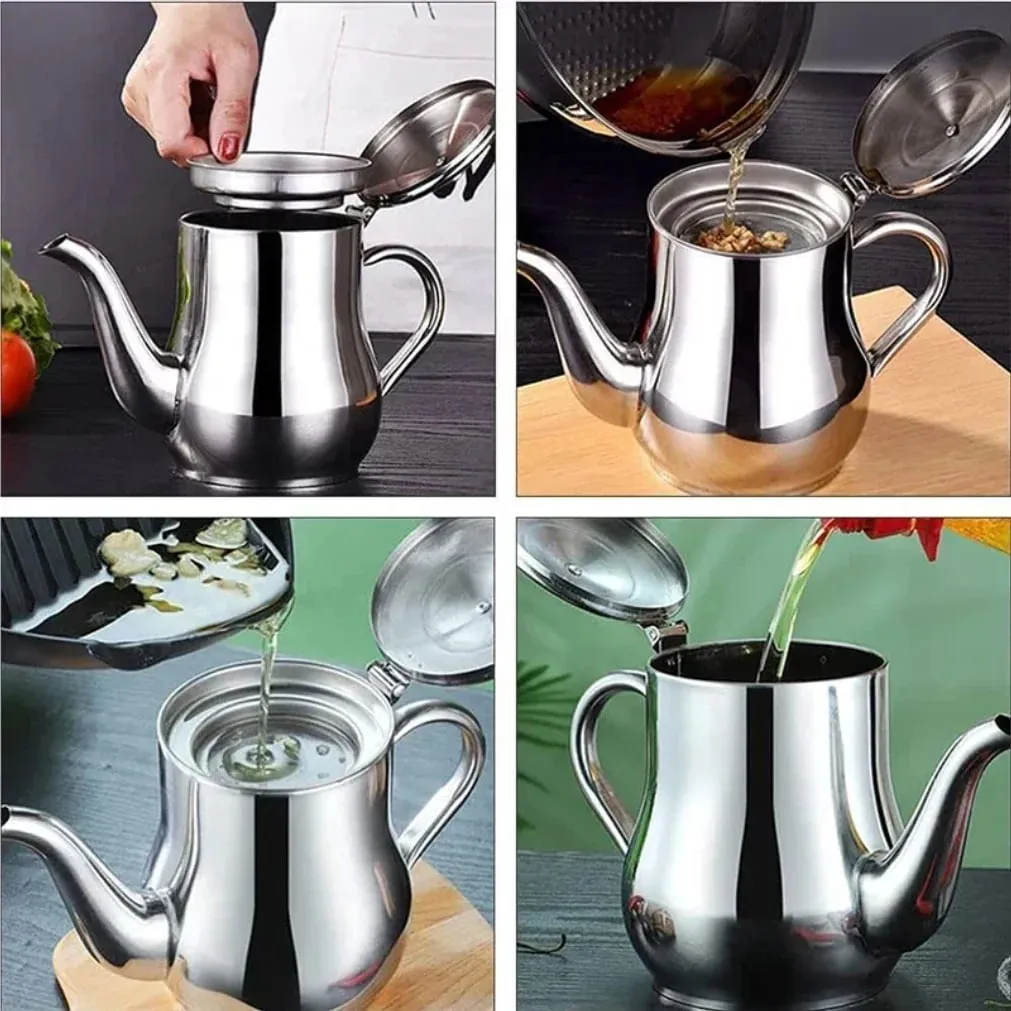 Strainer Oiler Stainless Steel Household Leak-Proof Pot Pour Oil Bottle Practical Oil Cans Seasoning Jars Kitchen Supplies — image 2