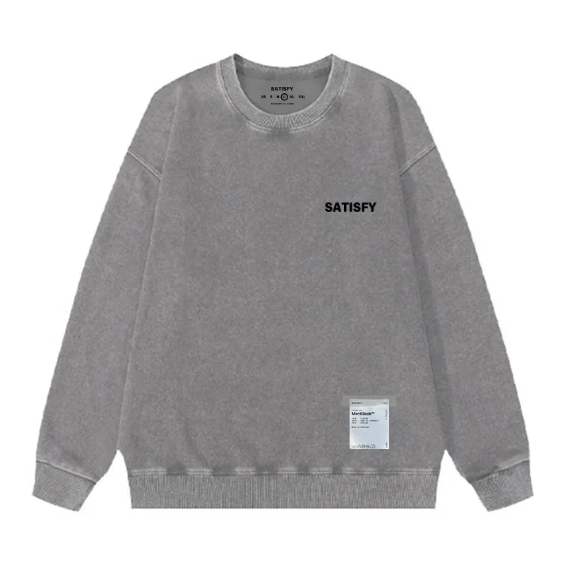 Satisfy SoftCell Men's Round-Neck Sweatshirt Running Distress Member Print Vintage Style Long Sleeve Cotton Sweatshirt with Po