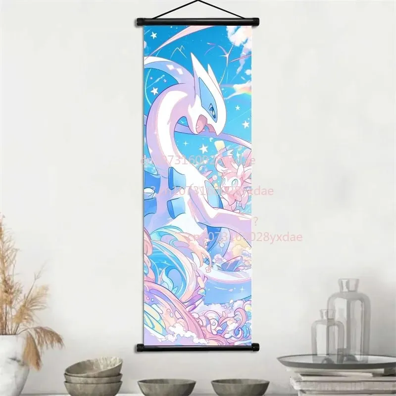 Classic Printed Pokemon Poster Cartoon Wall Artwork Gengar Squirtle Bulbasaur Pikachu Hanging Scroll Family Room Decoration