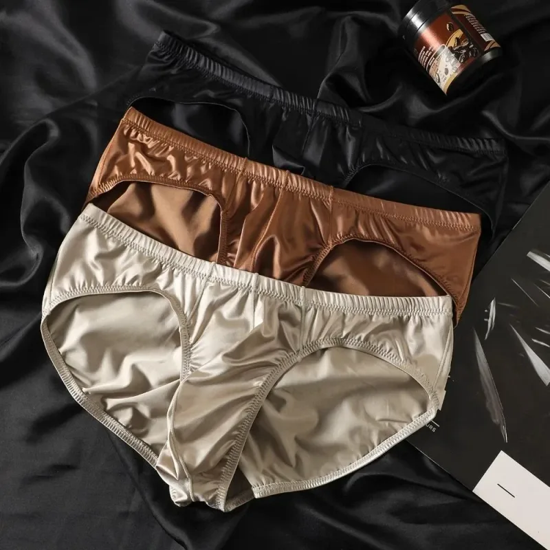 Smooth Low Waist Male Underwear Ice Silk Bulge Pouch Satin Silk Briefs Glossy Shiny Lingerie Men's Triangle Panties Youth — image 8