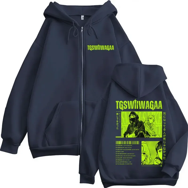 The Guy She Was Interested in Wasn't A Guy At All Anime Zipper Hoodies Men's Clothing Zip Up Hooded Sweatshirts Jackets Coats — image 3