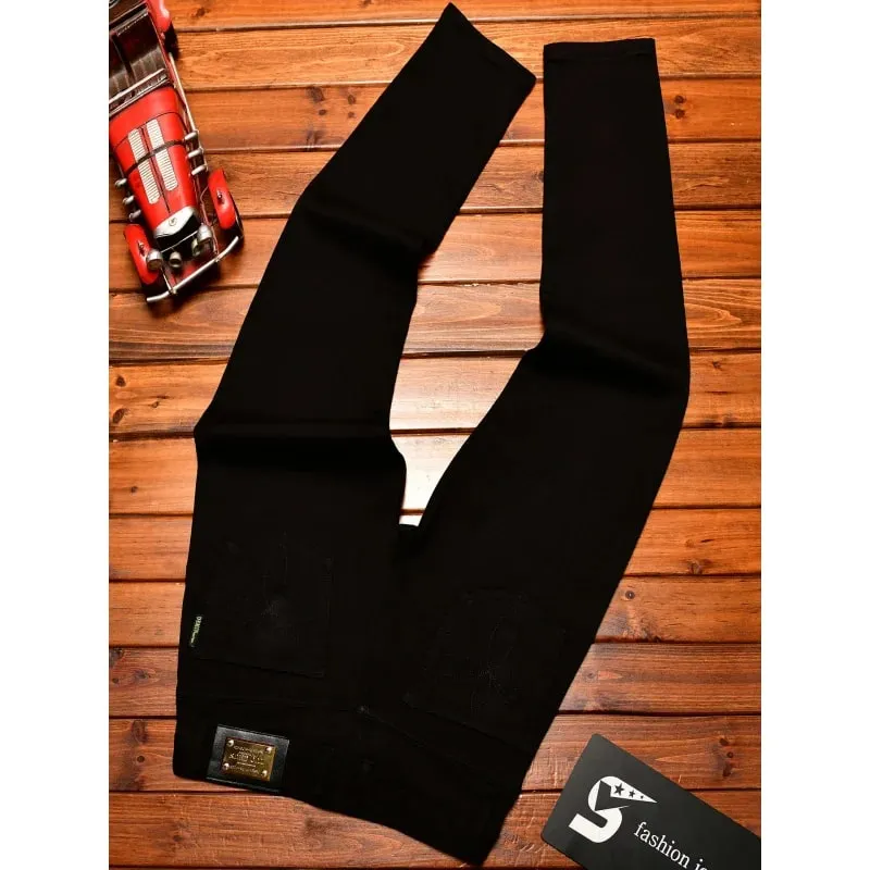 2025Autumn Fashion Simple Black Jeans for Men Trendy Embroidery Print Design Korean Style Stretch Slim Fit Skinny Pants — image 5