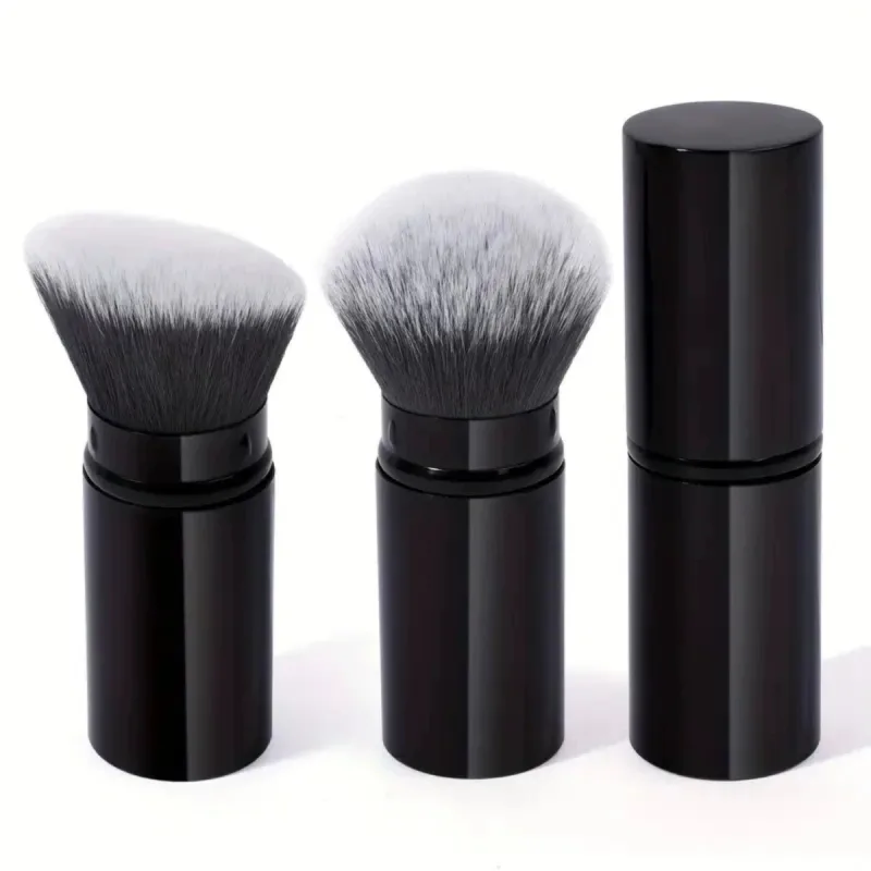 2Pcs Portable Foundation Makeup Brush with Lid Retractable Round Head Oblique Brushes Face Concealer Blush Brush Makeup Tools