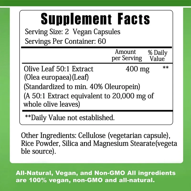 Olive Leaf Capsules - Antioxidant Improves Skin Condition Improves Blood Circulation Promotes Heart and Cardiovascular Health