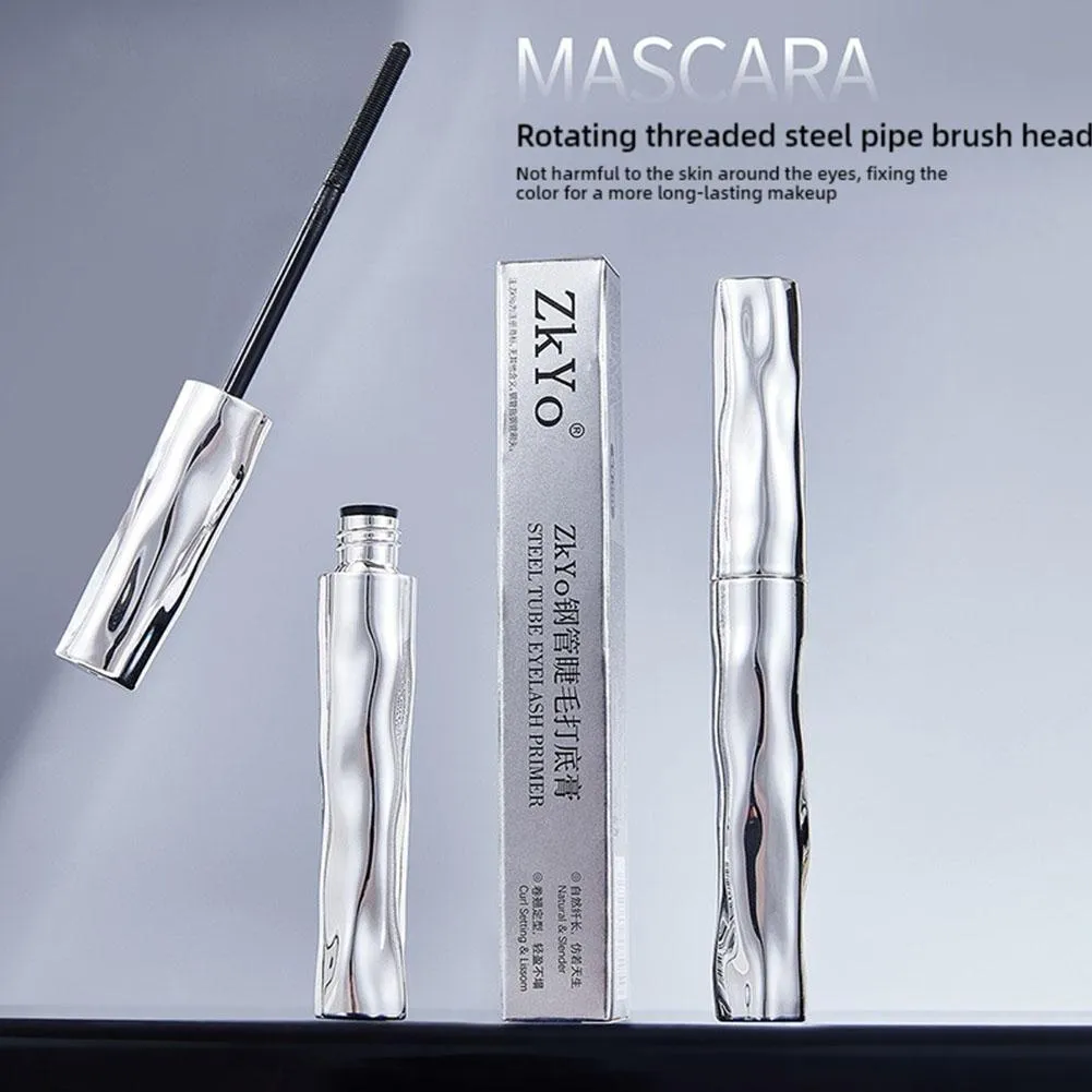 ZkYo Steel Tube Eyelash Primer Natural Black Mascara 3D Thick And Fluffy Waterproof Non-Smudging Women Eye Makeup