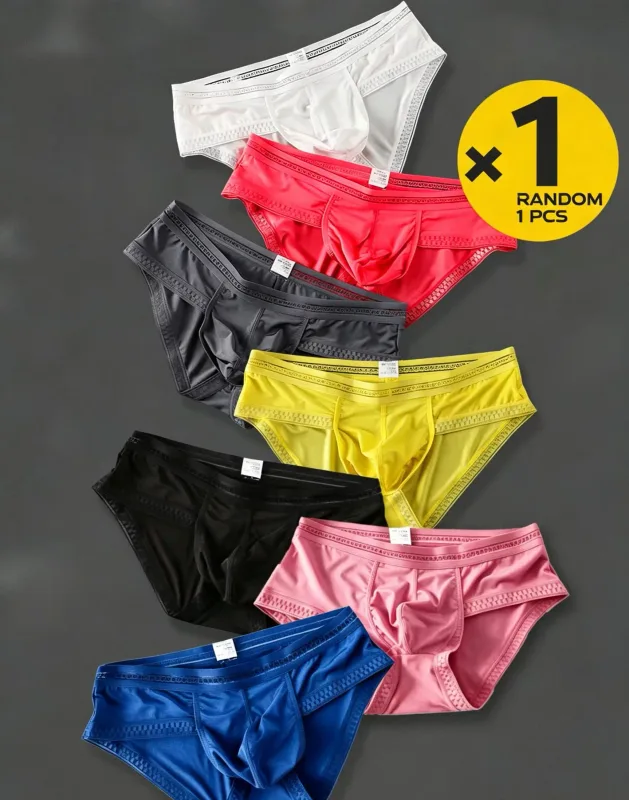 Men Briefs Underwear,High Elastic Breathable Mesh Lace Waistband Solid Color Male Underpants Comfort Slim Fit Men Random 1Pcs