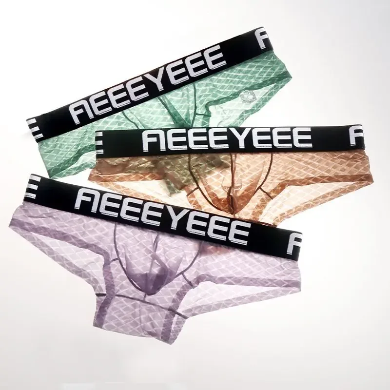 Sexy Men Underwear Ice Silk Rhombus Ultra-thin Transparent Soft Man Briefs Hip Lifting Breathable Elastic Mens Panties Low Waist — image 14