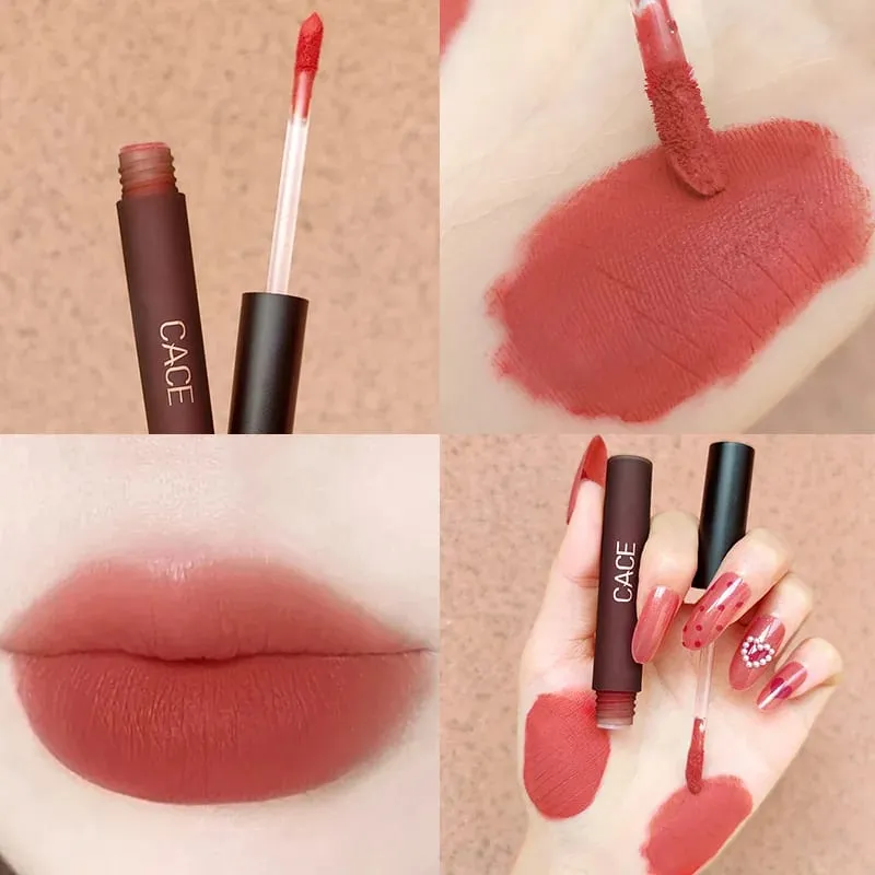 4 Stück flüssige Lippenstift-Make-up-Sets, matt, roter Farbton, Lipgloss, langlebig, wasserdicht, Lippenfleck, Kosmetik, mit Halskette, Geschenk — image 3