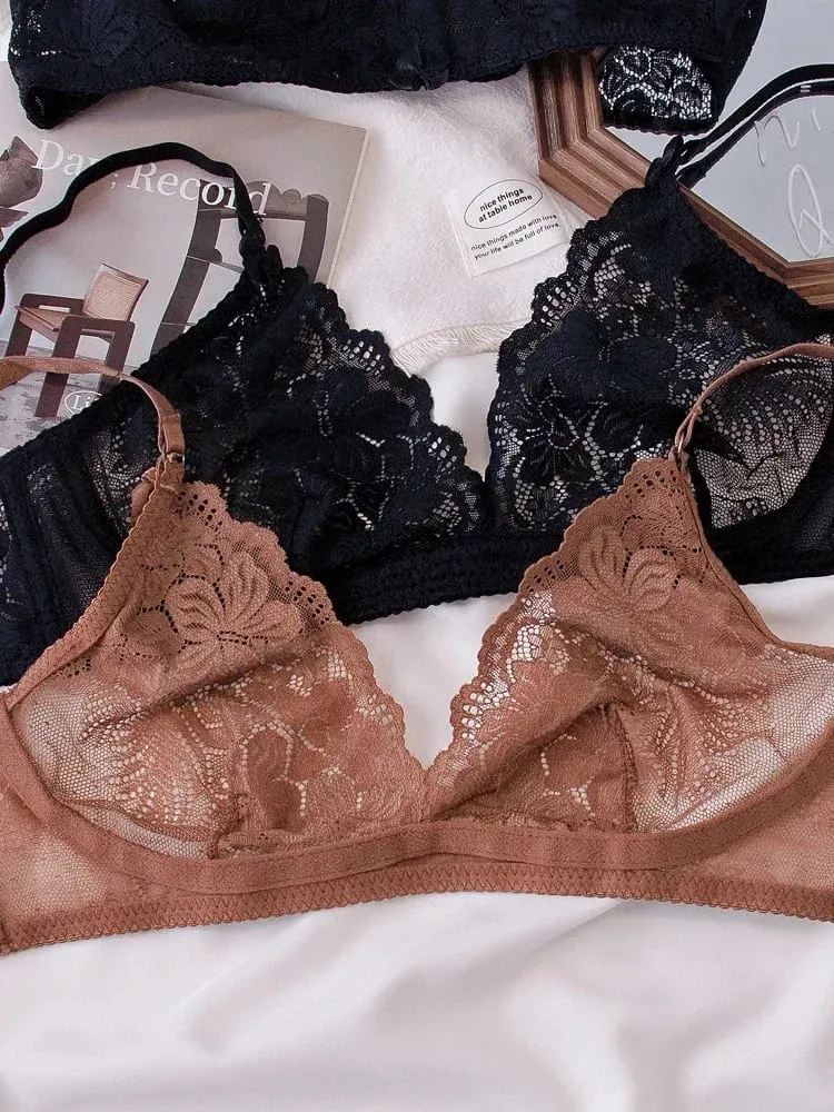 Conjunto de lingerie sexy de renda preta para mulheres conjunto confortável de sutiã e calcinha sem fio tamanho grande
