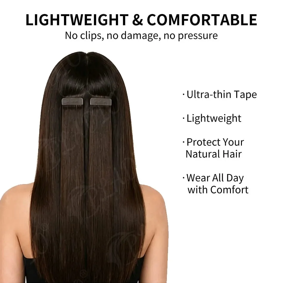 100% Human Hair Tape in Extensions 20Pcs 50g Remy Skin Weft Seamless Invisible Silky Straight Thick Ends for Wedding Women — image 6