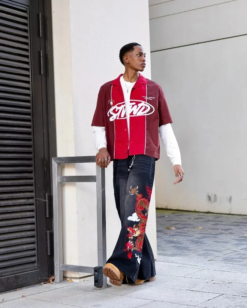 Y2K Baggy Jeans Dragon Graffiti Embroidery High Waist Men Women Vintage Streetwear 2000s Harajuku Casual Loose Wide Leg Jeans — image 3