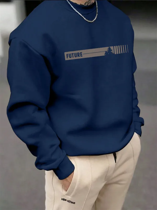 Men's autumn and winter fashionable casual loose futune letter graphic printed long sleeved round neck sweatshirt — image 5