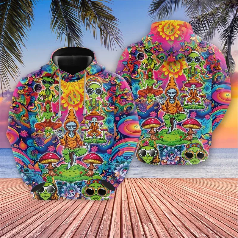 Harajuku Fashion Alien Graphic Sweatshirts Trippy Mushroom Y2k Hoodies For Men Clothes Cartoon Boy Pullovers Hip Hop UFO Hoody — image 8