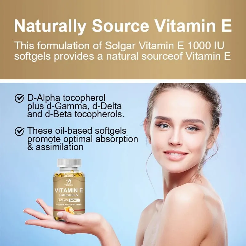 Vitamin E Supplements with Tocopherols & Safflower Oil Support Elasticity Shrink Pores Combat Aging & Antioxidant Immune