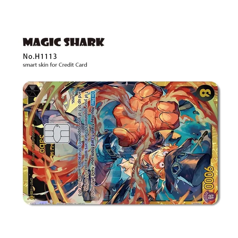Magic Shark Luffy Nami Ace Zorro OP TCG Card Style Lazer Holographic Thin Sticker Film Skin for Debit Credit Card