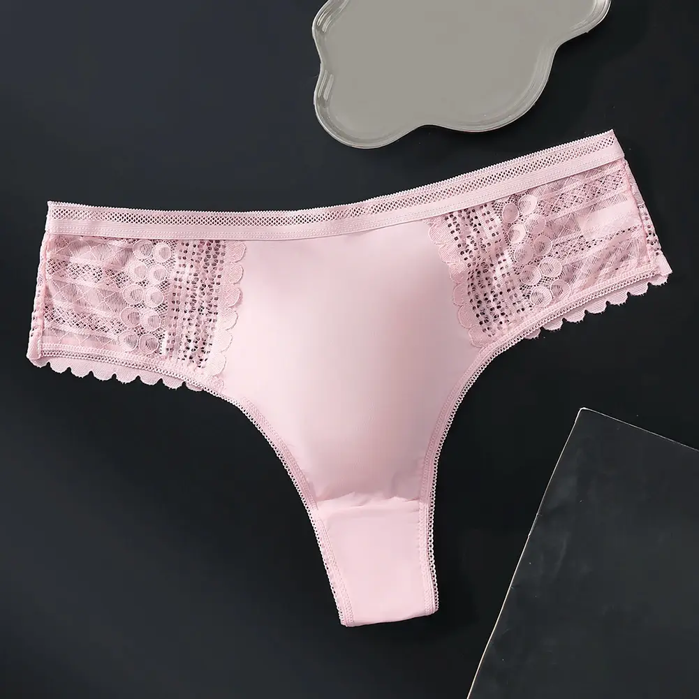 1pc hommes Sexy dentelle slips sans couture glace soie sous-vêtements en string 3D renflement poche solide string haute élastique respirant culotte