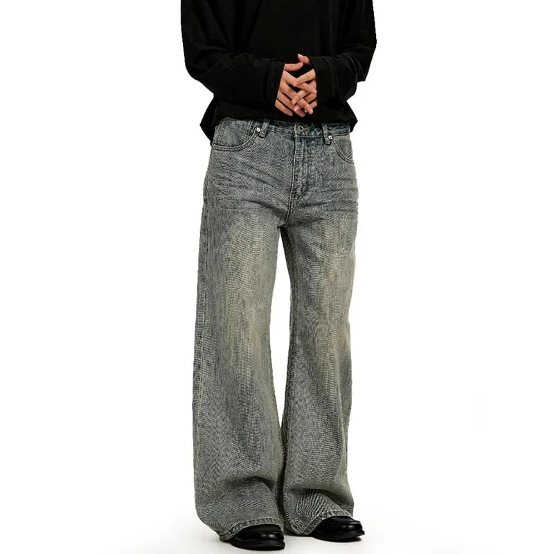 American Retro Minimalist Distressed Washed Men's Jeans Solid Full Length Causal Straight-leg Pants 2026 Spring News 9X1974
