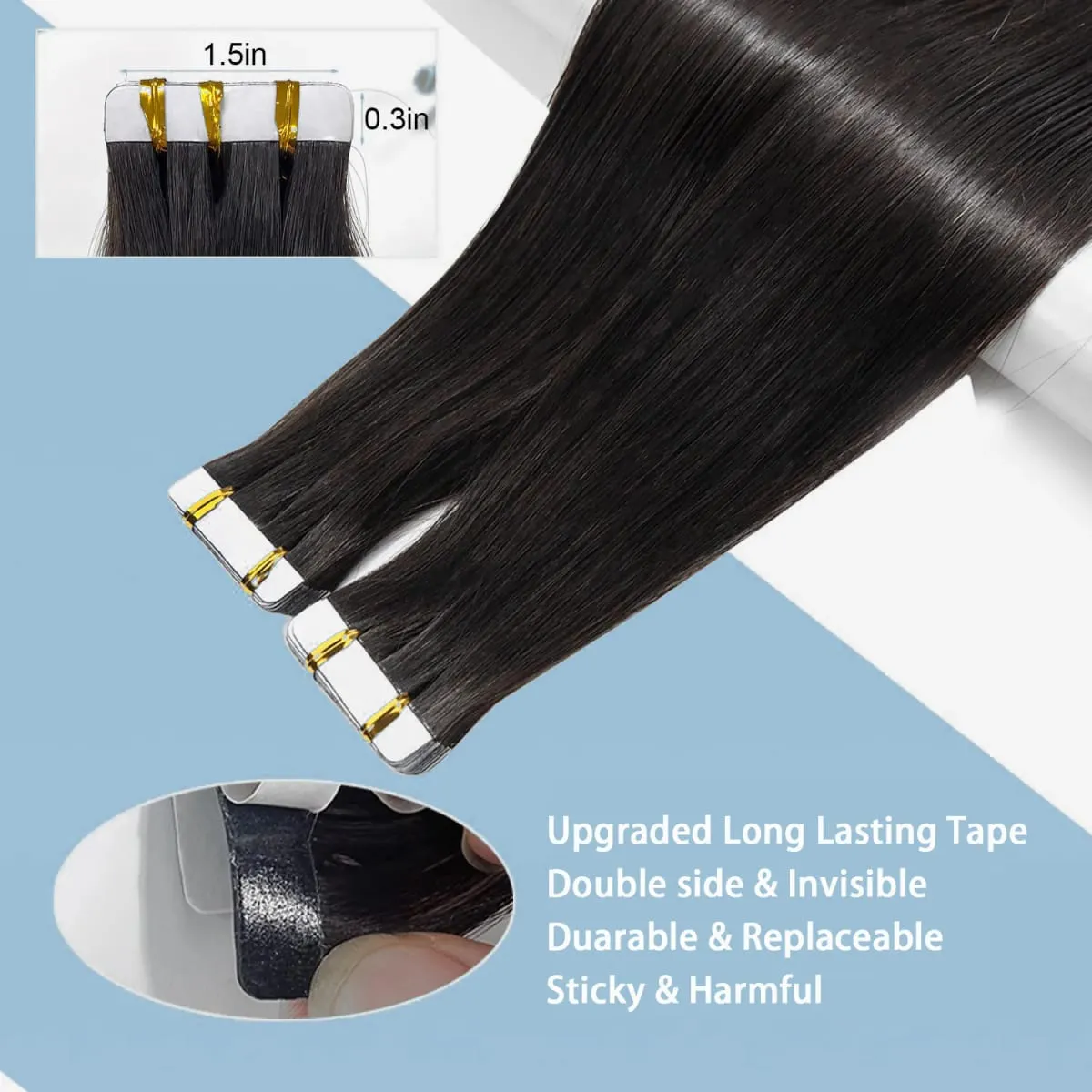 26 Inch Straight Tape In Hair Extensions Brazilian 100% Human Hair Natural Black Adhesive Invisible Glue Replaceable Seamless Tape Ins 20pcs/50g — image 5