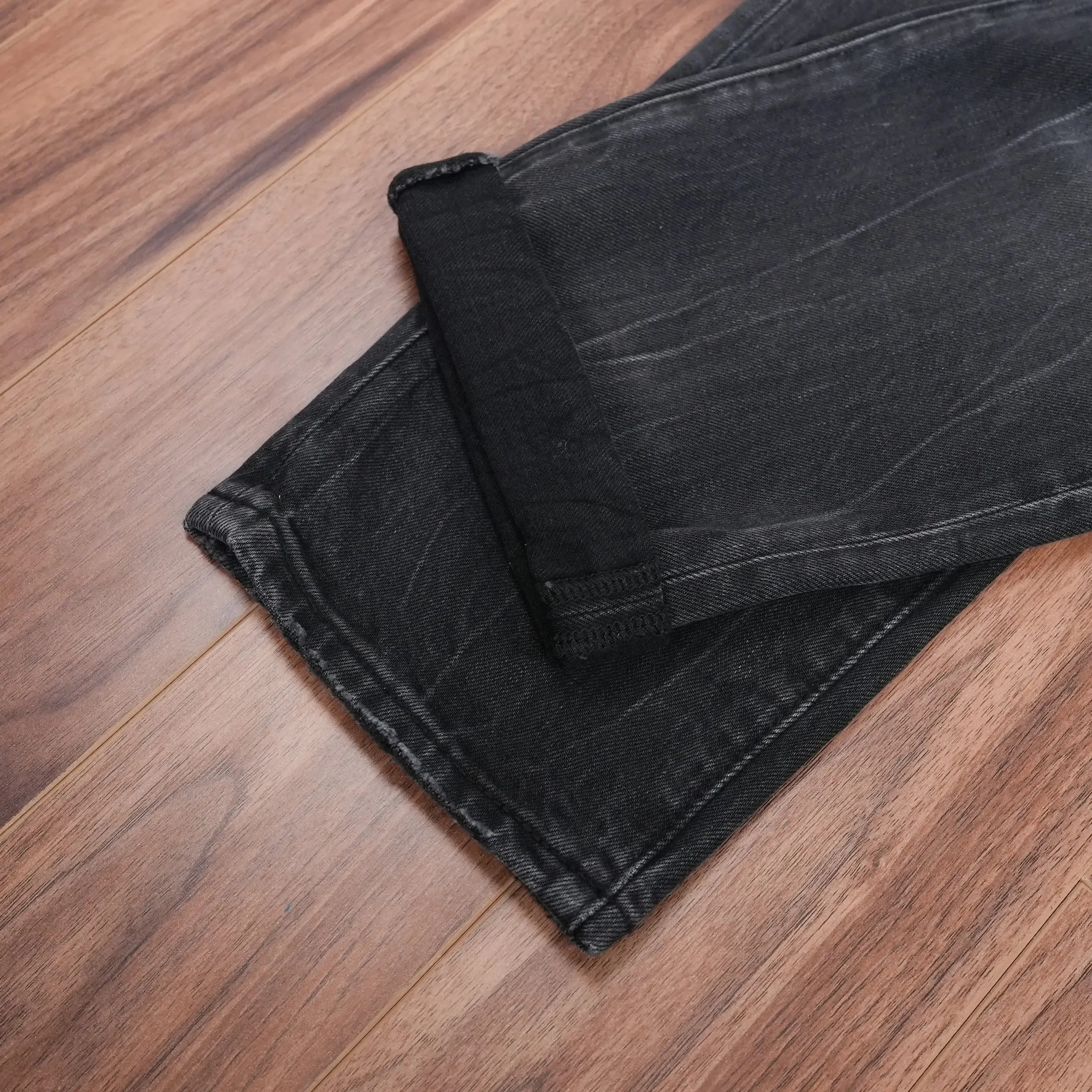 High Quality Spring Washed Blackgray Denim Jeans for Men Ripped Hole Distressed Design Regular Straight Comfortable Casual Pants — image 6