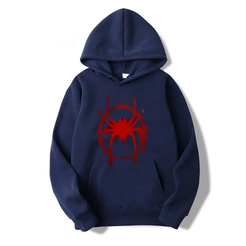 Men's and women's casual sportswear. New black hooded sweatshirt. Men's Miles Morales Spider Symbol Print Sweatshirt. — image 2