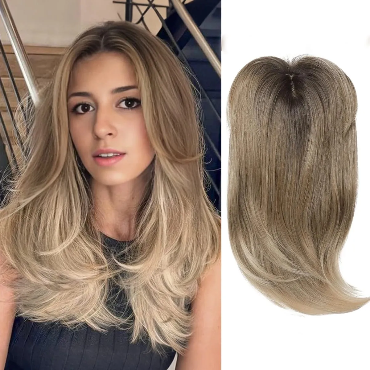 18in Clip in Synthetic Hair Topper with Bangs for Women lightly Curled Ends Wiglets Synthetic Fiber Pieces for Women — image 6