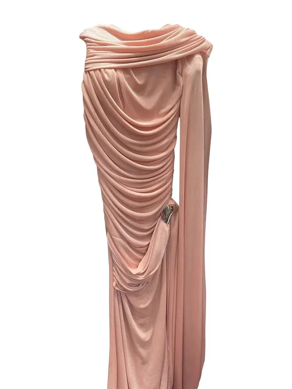 Slimming Spliced Folds Temperament Dresses for Women Round Neck Long Sleeves Patchwork Ribbon Dress Female Clothing — image 8