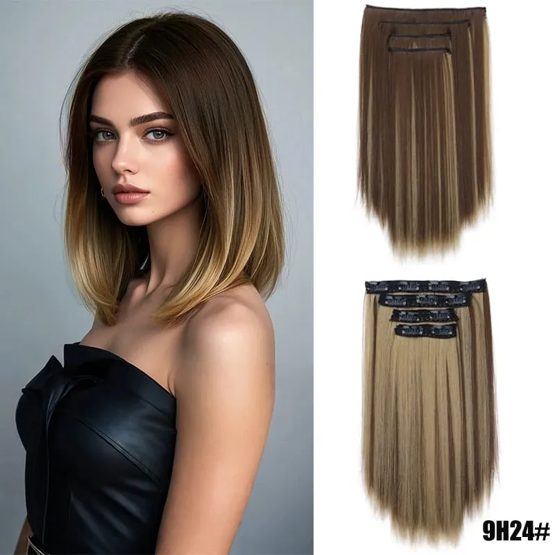 Sekeping rambut palsu untuk wanita sambungan rambut lurus panjang 11 kad set empat helai rambut klip sintetik