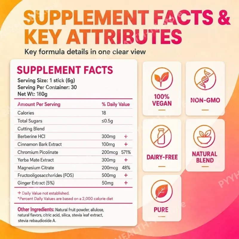 Berberine Yerba Mate Drink Mix Cutting Metabolism & Energy Support Strawberry Acai Flavor Gut Wellness 30 Stick Packs 180g — image 2
