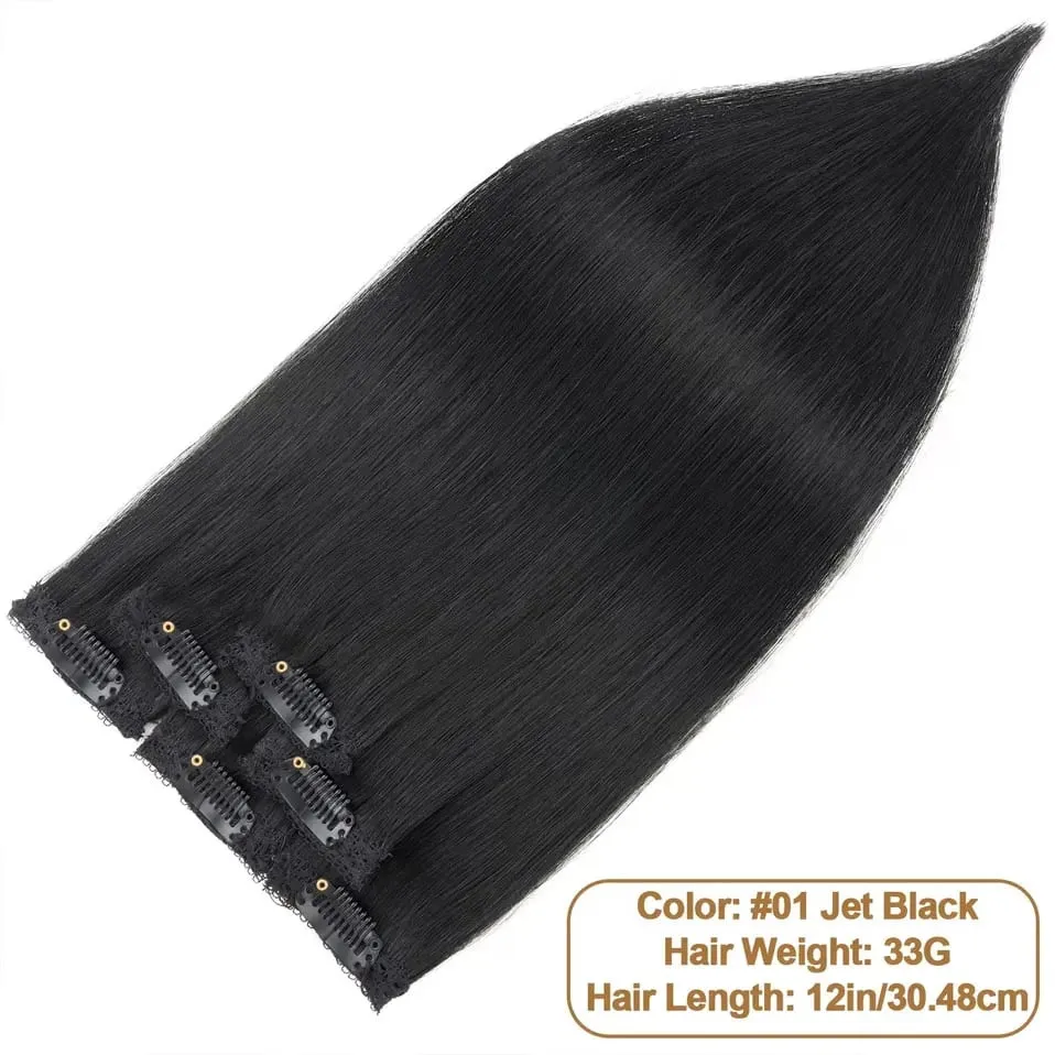 S-noilite 6 PCS Remy Clip In Human Hair Extensions Single Clip Ins Thick Hair Extensions Highlight Seamless Hairpieces for Women