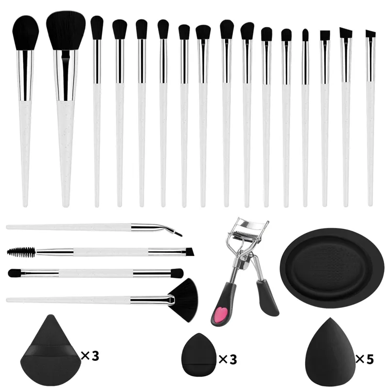 33Pcs Makeup Tool Kit 20 Makeup Brushes na May Powder Puff Cleaning Bowl Eyelash Curler Full Face Eye Makeup Set