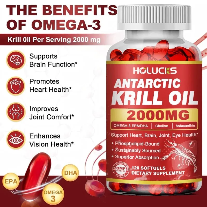 Antarctic Krill Oil Capsules 2000 mg Supplement with Astaxanthin Omega-3 EPA DHA Support Brain Joint Skin Heart Health — image 2