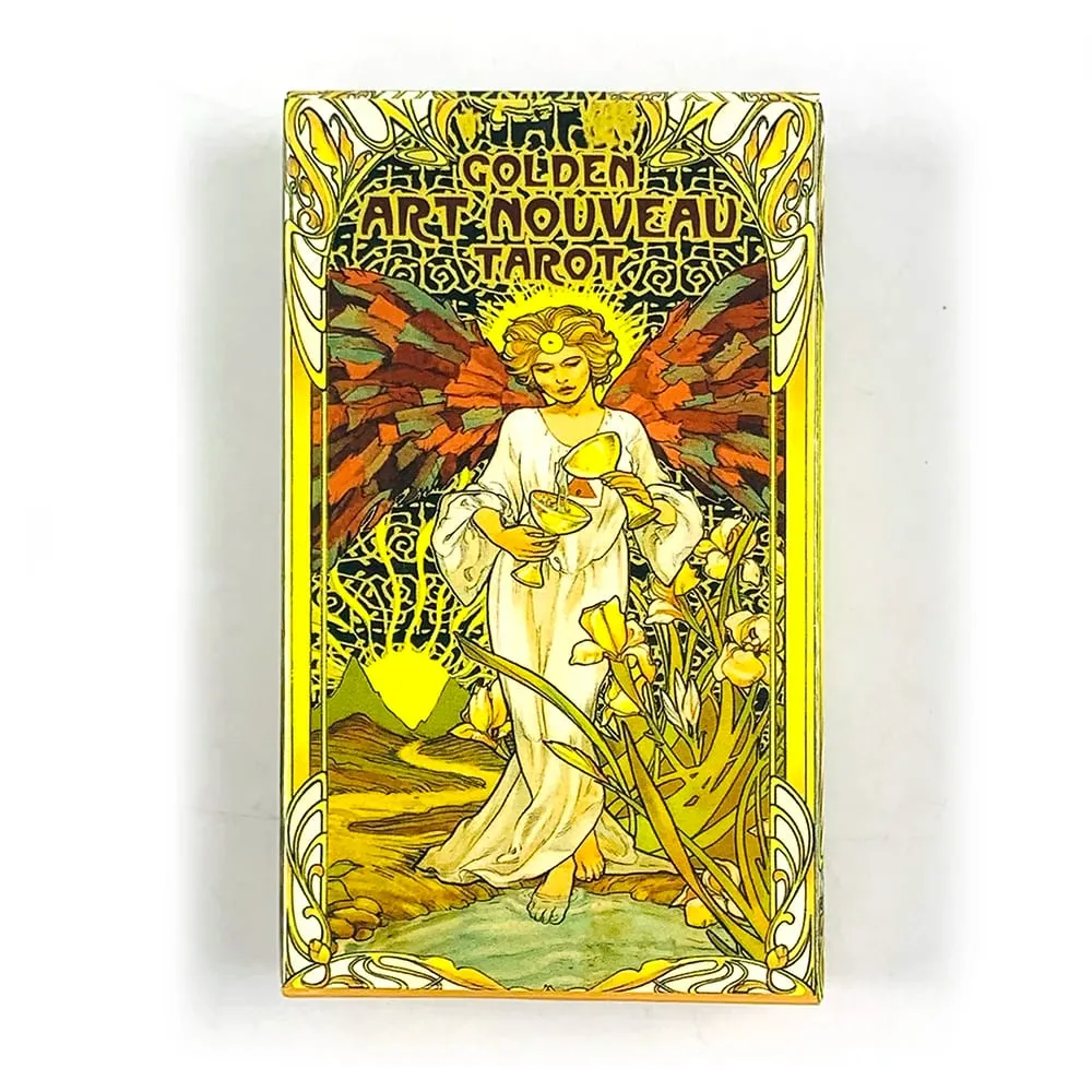Golden Art Nouveau Tarot Cards Deck 78 Tarot Cards Meditation Divination Cards Game Board Games for Beginners & Collectors