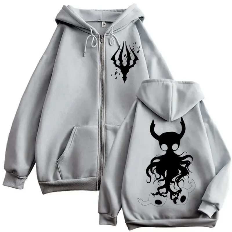 Limited Hollow Knight Game Graphic Zipper Hoodies Gothic Vintage Zip Up Hooded Sweatshirts Men Women Fashion Casual Pullovers — image 8