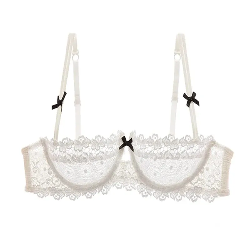 Plus Size Sexy Half Cup Lace Bra Sheer Mesh Unlined Bralette for Women A D Cup Invisible Push Up Underwire Lingerie Set — image 9