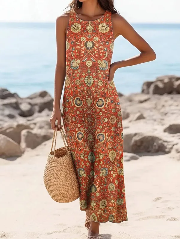 Women's Casual Dress with a Round Neck Sleeveless Featuring Paisley Pattern Print Leisure Bohemian Trendy V-neck Ankle-length — image 11