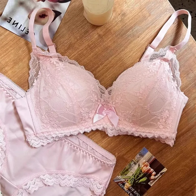 French Style Wireless Shaping Lingerie Set Push Up Lift Anti Sagging Lace Bra Elegant Comfort Soft Support Women Underwear Set