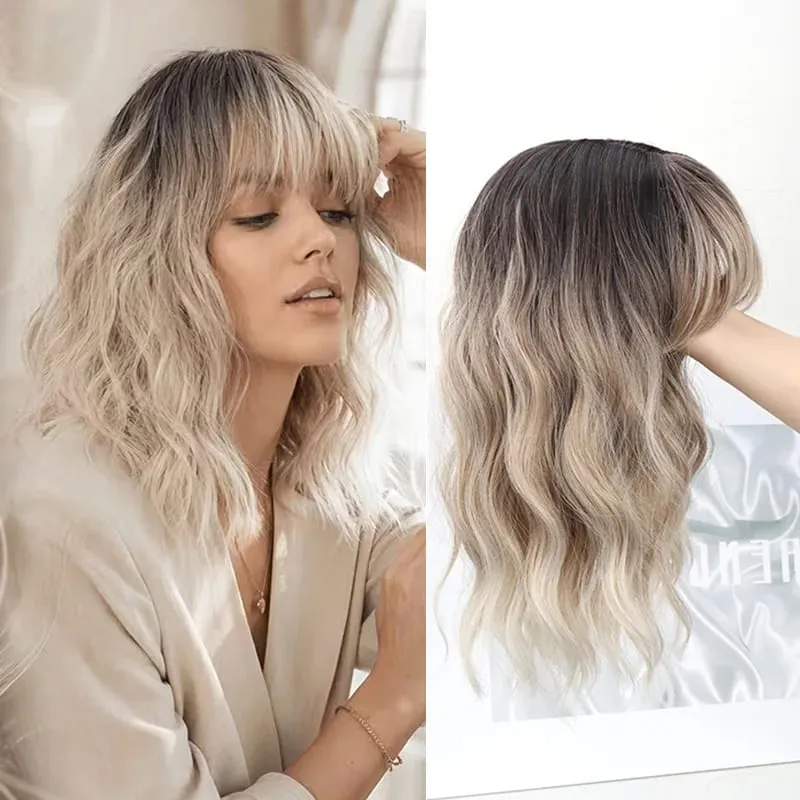 14Inch Synthetic Short Bobo Wavy Curly Topper Hair Extension Scalp-Covering Clip-In for Thinning Hair Women Daily Use
