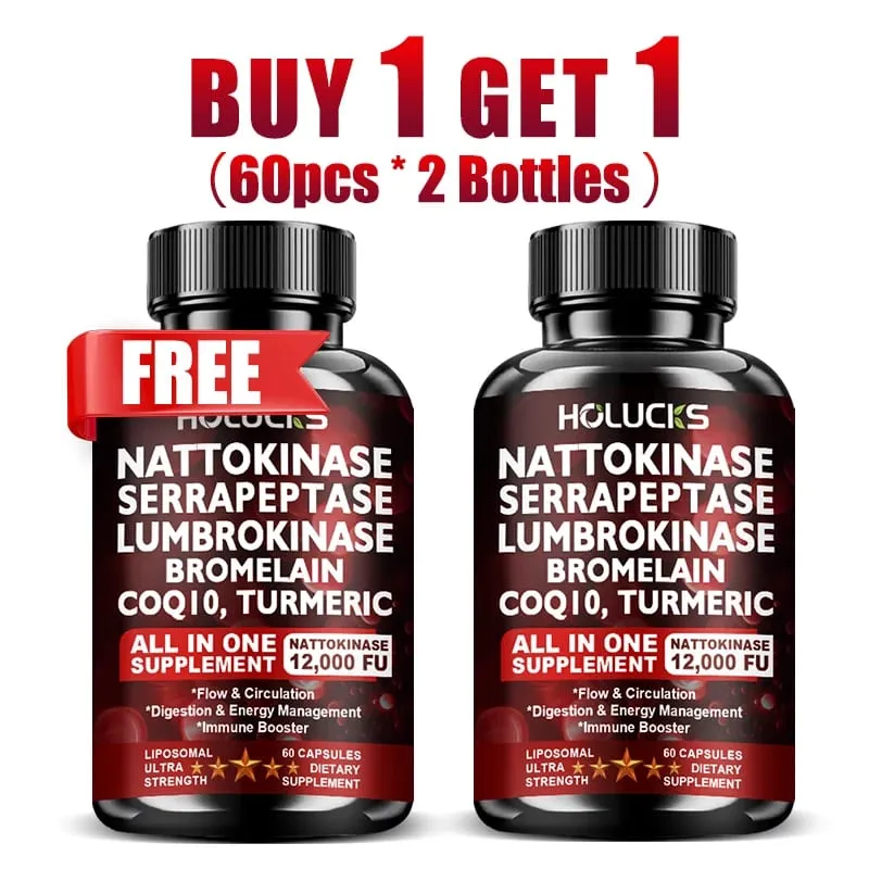 13-in-1 Nattokinase Supplement with Serrapeptase Support Circulation Blood Flow Heart & Cardiovascular Health Digestive Aid