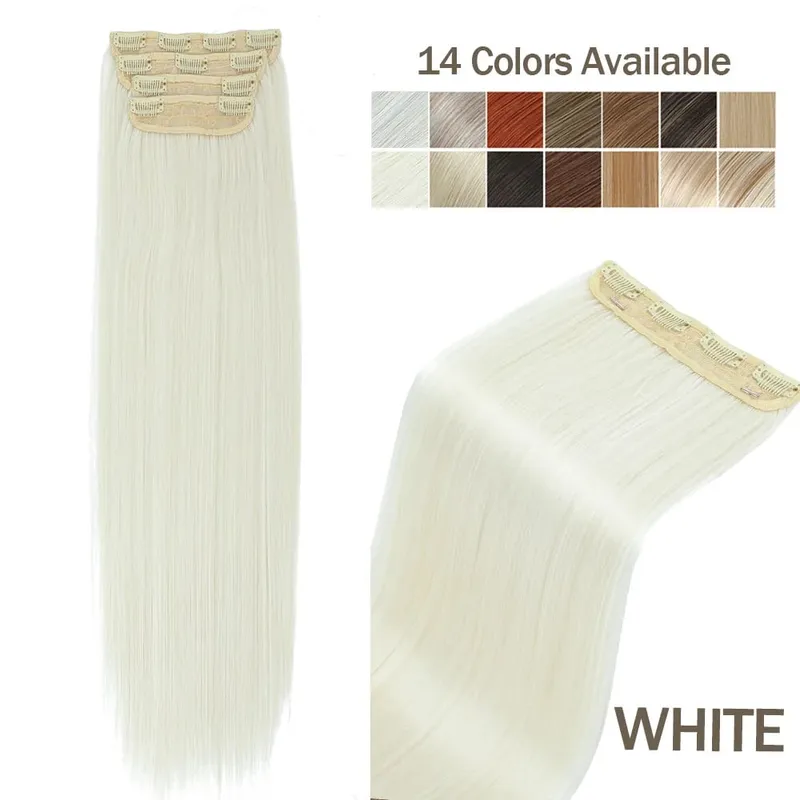 4Pcs 24 Inch Clip In Hair Extensions 200g Colored Brown Blonde Synthetic Heat Resistant Straight Hairpieces Thick Ends For Women — image 8
