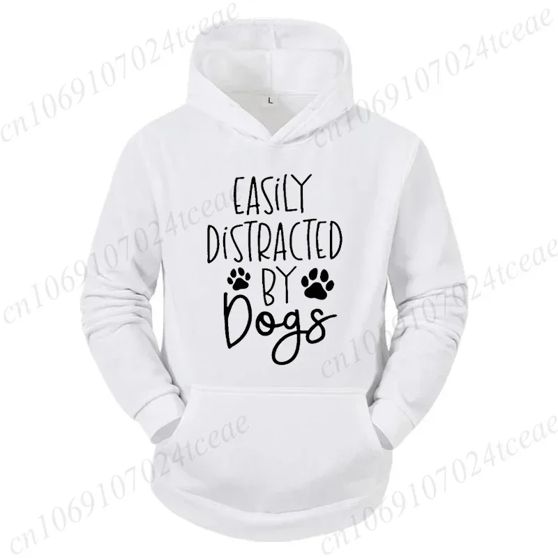 Dog Lover Hoodies for Women Men Dog Paw Sweatshirts Pet Owner Tracksuits Easily Distracted By Dogs Letter with Paw Print Hoodies — image 6