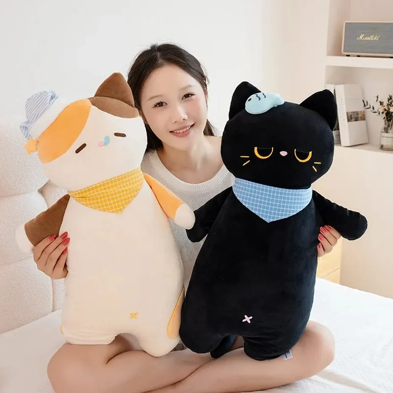 58cm Cute Sweet Dream Good Night Cat Throw Pillow Three Flowers Siam Coal Briquette Cat Doll Soft Stuffed Friend Gift — image 5