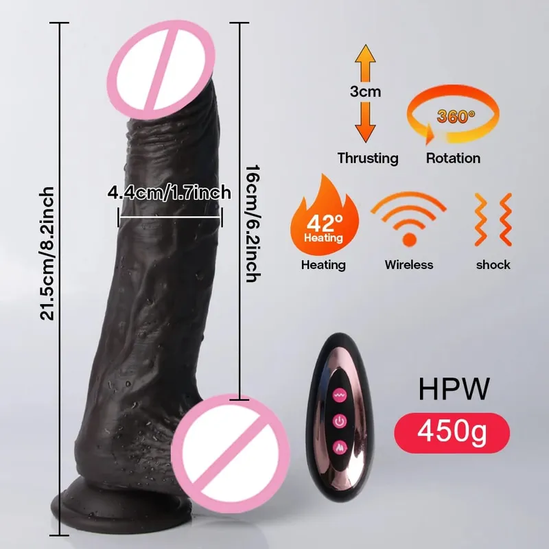 Thrusting Dildo Black Dick Elescopic Vibrating Dildo Vibrator Heating Sex Toy G-Spot Anal Stimulation Vibrating For Women — image 9