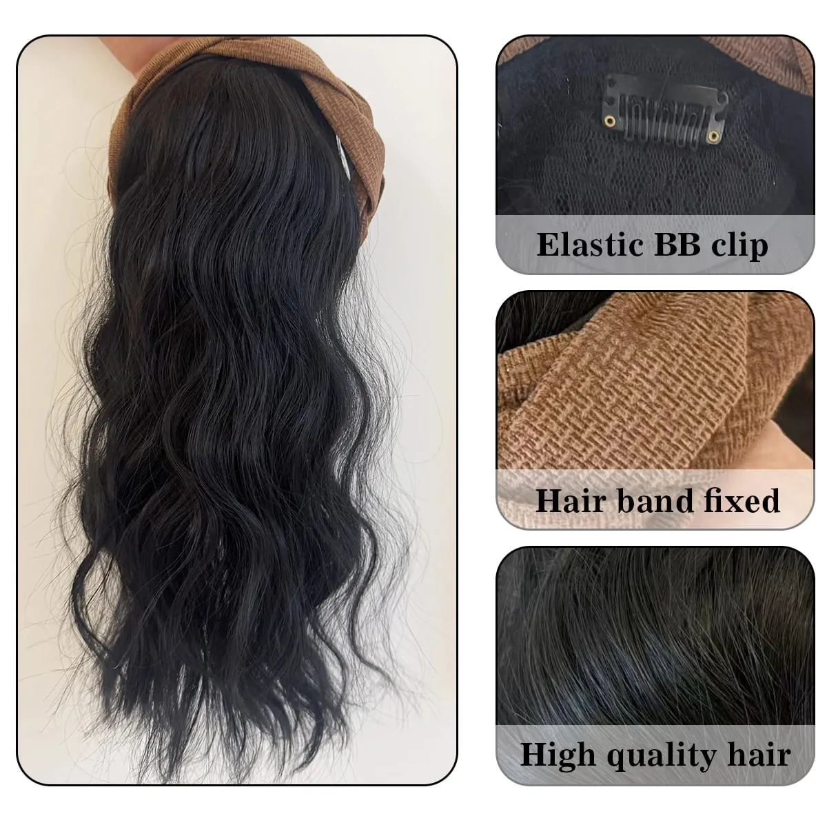 topper Synthetic hair band curly head replacement block wig women's heat-resistant hair band hair extension wig — image 3