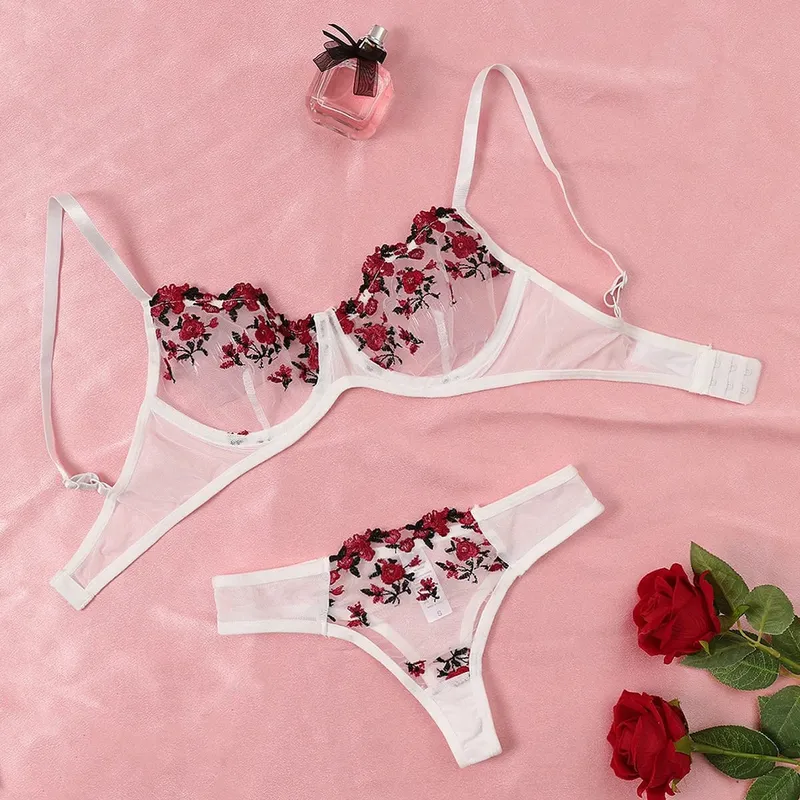 Women Sexy Lace Lingerie Push Up Lingerie Bra And Panty Sets Female Underwear Flower Embroidery Bralette Set — image 7