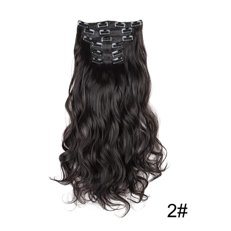 6pcs/set 24Inch Synthetic Long Curly Wavy Hair Extension 16 Clips High Tempreture Hairpiece Clip In Hair Extensions for Women