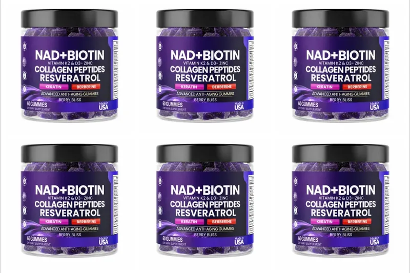 Biotin Collagen Gummies with NAD+ Resveratrol Vitamin D3 K2 Zinc Daily Beauty Wellness Supplement 60 Count Berry Flavor — image 10