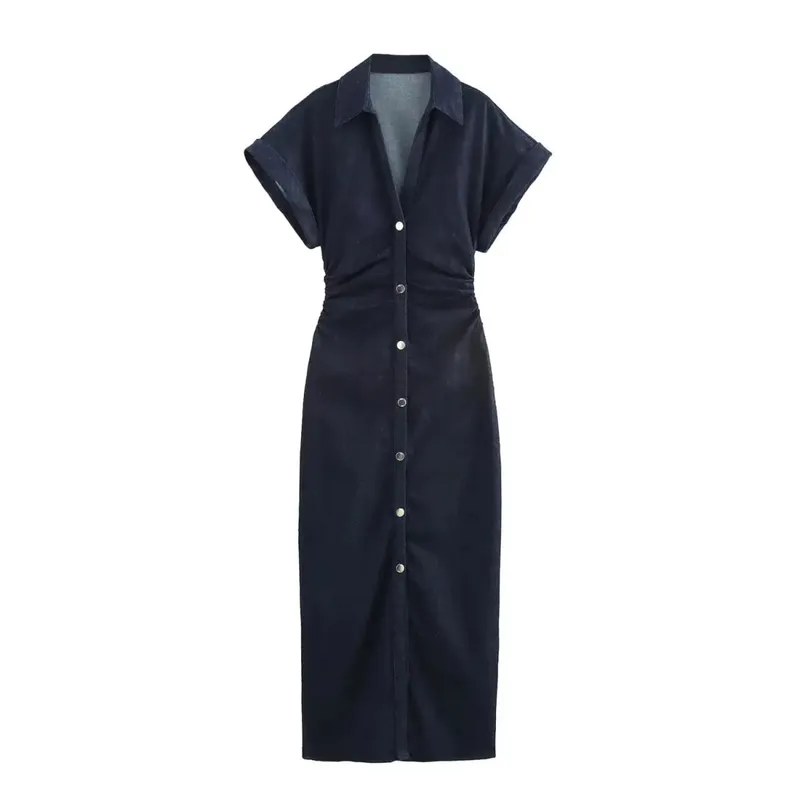 ETJ 2025 ฤดูใบไม้ผลิใหม่ 1975 Series DENIM MIDI Dressพร้อมซิปด้านข้างปกแฟชั่นริ้วรอยเอวSlim Elegant Dress — image 8