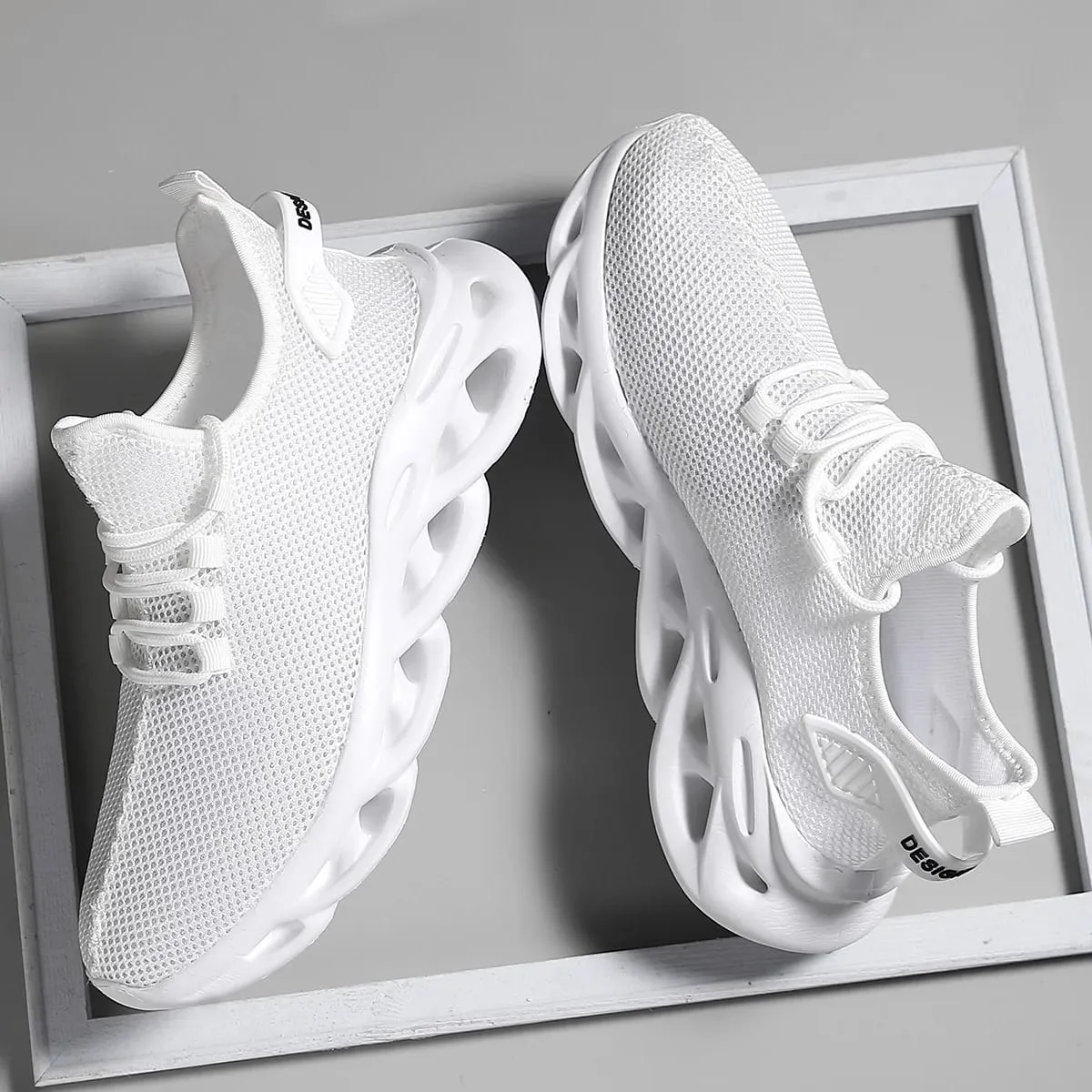 Men Casual Sneakers Outdoor Breathable Mesh For Women Light Shock-absorption Black Tennis Sports Running Black Jogging Shoes — image 4
