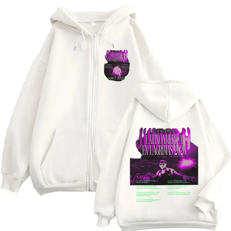 Junior H Latinoamerica En Lagrimas Tour 2026 Zipper Hoodies Men's Women Fashion Casual Zip Up Sweatshirts Pullovers Streetwear — image 3