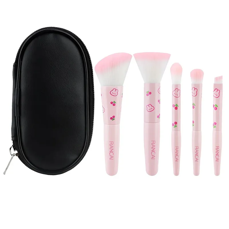 Conjunto de pincéis de maquiagem compacto, 5 peças, bonito, com estojo, pincel premium para base impecável, blush, sombra, aplicação, ferramentas de beleza — image 12